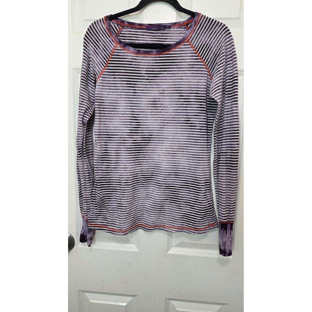 Prana Striped Tie Dye Top Womens Medium Purple Long Sleeve Yoga Hiking Shirt